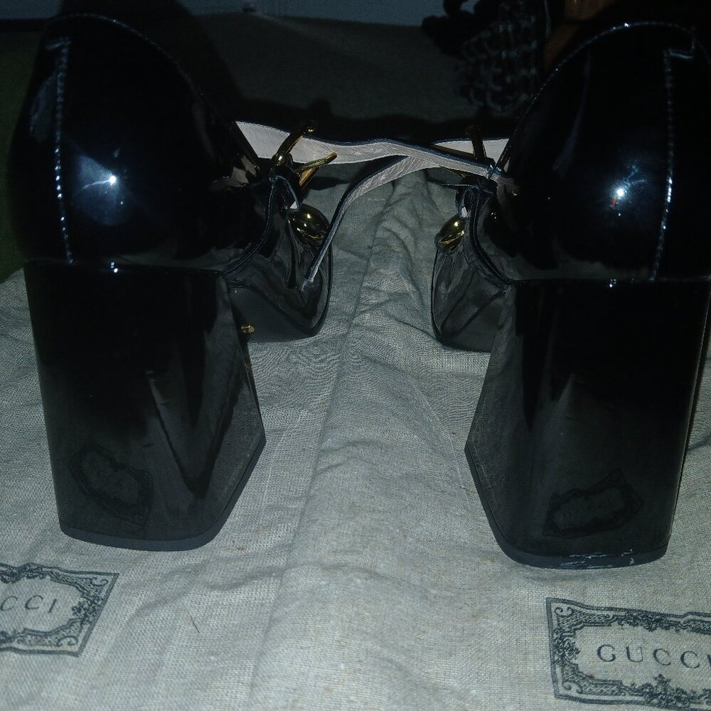Gucci Women's High Block Heel Mary Jane Pumps size 38.1/2